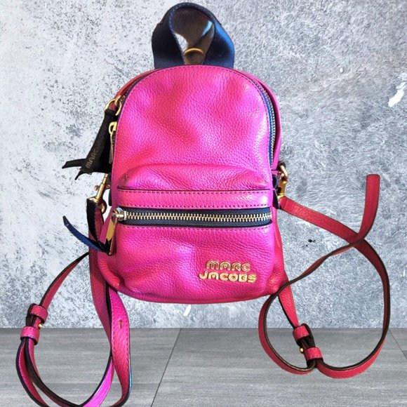 Marc Jacob fuchsia Pink Peddle Leather Two Ways Convertible Crossbody Backpack - Picture 16 of 16